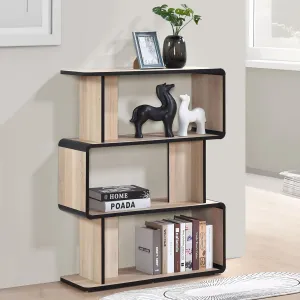 Kings Brand Furniture Nathan Modern Wooden Bookcase in Asymmetrical Design – Stylish Open Shelving Unit for Living Room, Bedroom – Perfect for Books, Plants, Decorative Displays (3-Tier)