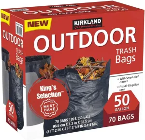 King's Selection x Kirkland Signature 50-Gallon Outdoor Trash Bags with Smart Tie Closure, Heavy-Duty Black Trash Bags, 35/Roll, 2 Rolls/Case (70 Bags total, Family Bundle packaging), Yard, Lawn