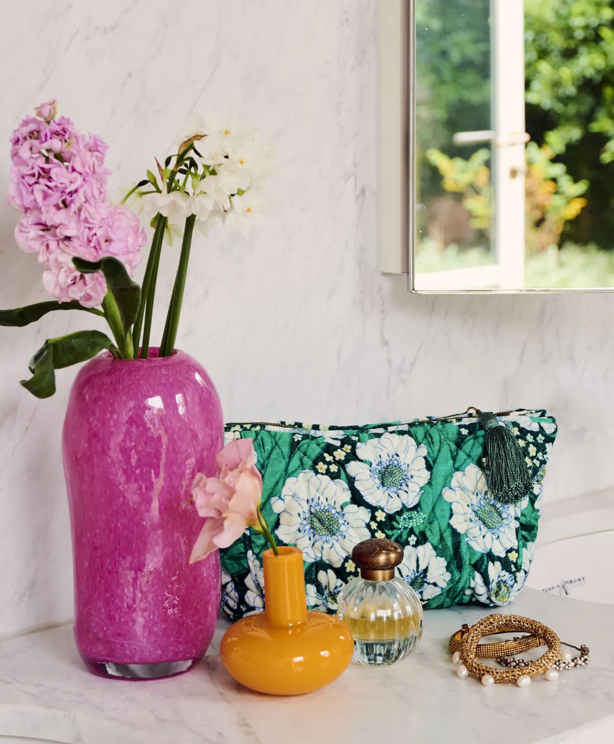 Kip & Co Tumbling Flowers Green Velvet Toiletry Bag