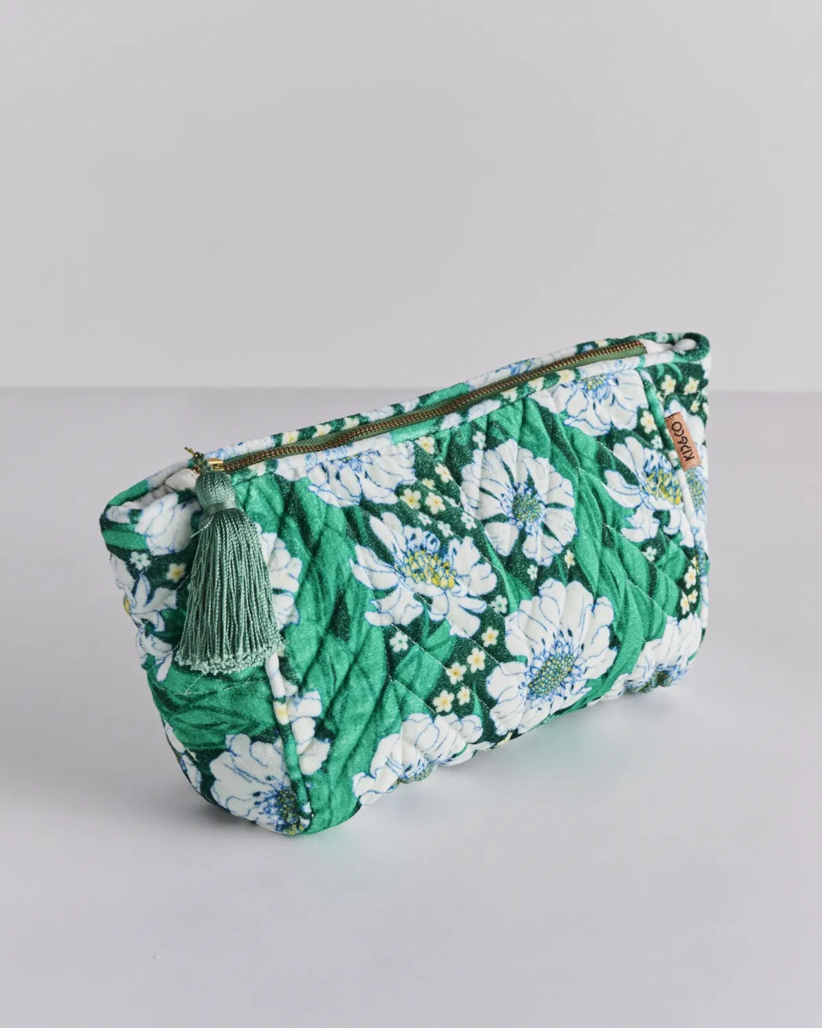 Kip & Co Tumbling Flowers Green Velvet Toiletry Bag