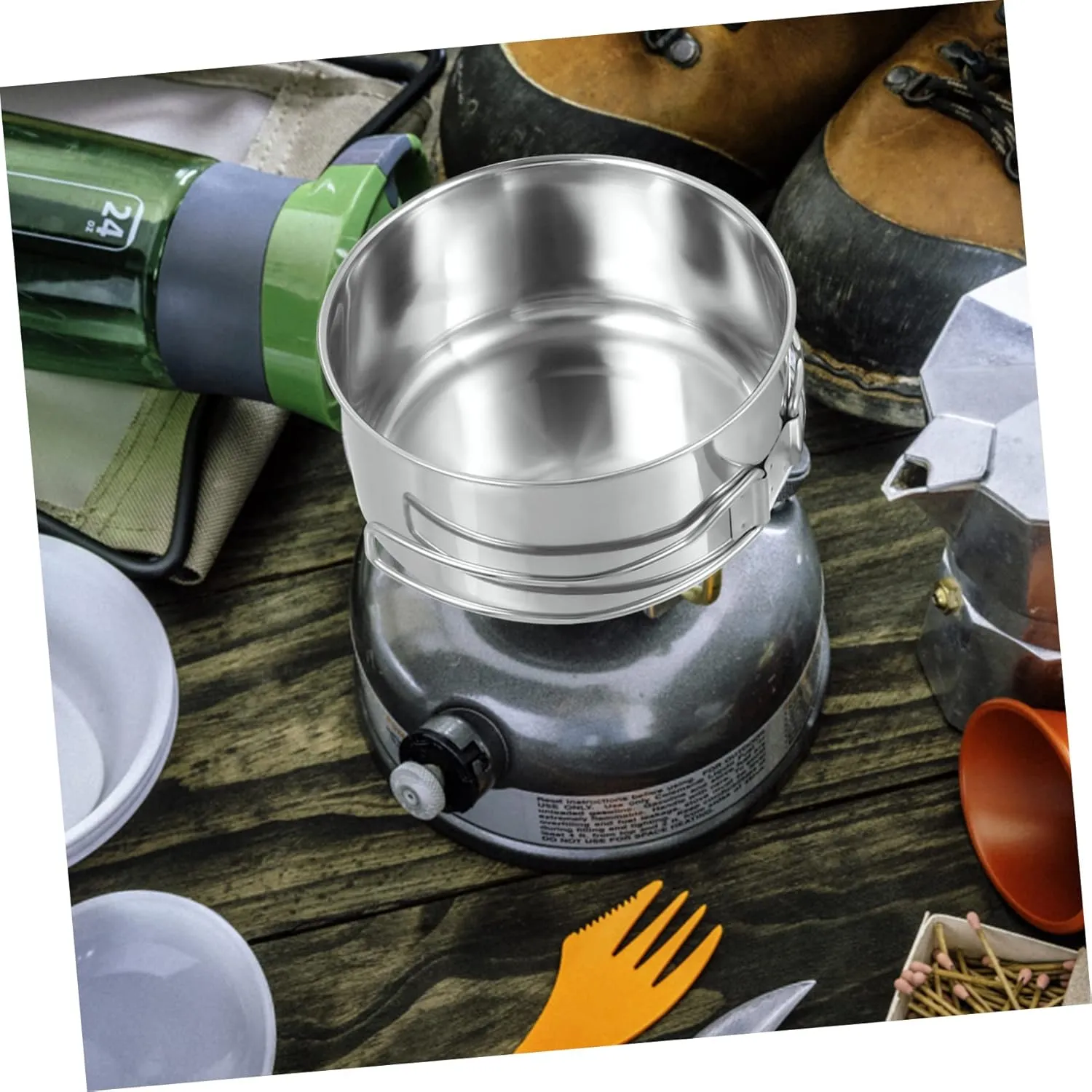 Kisangel Stainless Steel Cooking Utensils Folding Pan Stackable Pots Camping Pot Camping Skillet Camper Outdoor