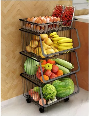 Kitchen Storage Cabinets Kitchen Wheeled Mobile Trolley Vegetable Basket Shelf Floor-to-Ceiling Multi-Layered Vegetable and Fruit Storage Basket Storage Kitchen Shelves