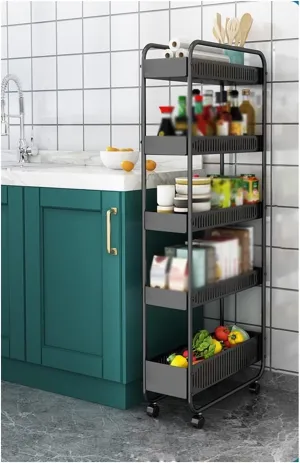Kitchen Storage Rack Kitchen Crevice Shelf Floor-to-Ceiling Multi-Layer Ultra-Narrow Movable Trolley with Wheeled Refrigerator Gap Storage Rack Storage Shelves (Color : 4 Layer) (5 Layer)