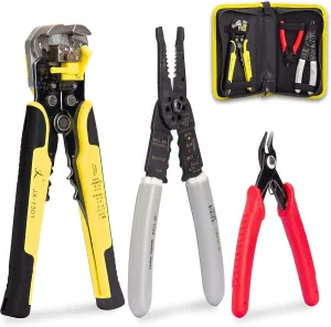 Kotto 8 Inch Self-Adjusting Wire Stripper & Cutting Pliers Tool Kit with Storage Bag