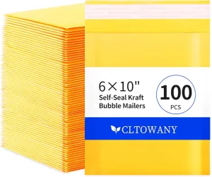 Kraft Bubble Mailers 6×10'' Inch 100 Pack Yellow Padded Envelopes Self-Sealing Mail Shipping Bags for Mailing Cards Jewelry Makeup and Small Business Packaging