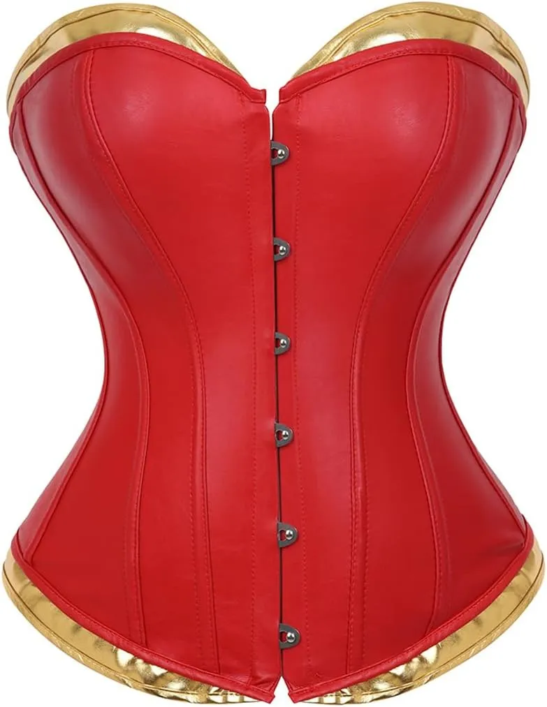 Kranchungel Women's Punk Rock Faux Leather Corset with Skirt Retro Goth Waist Cincher Basque Bustier
