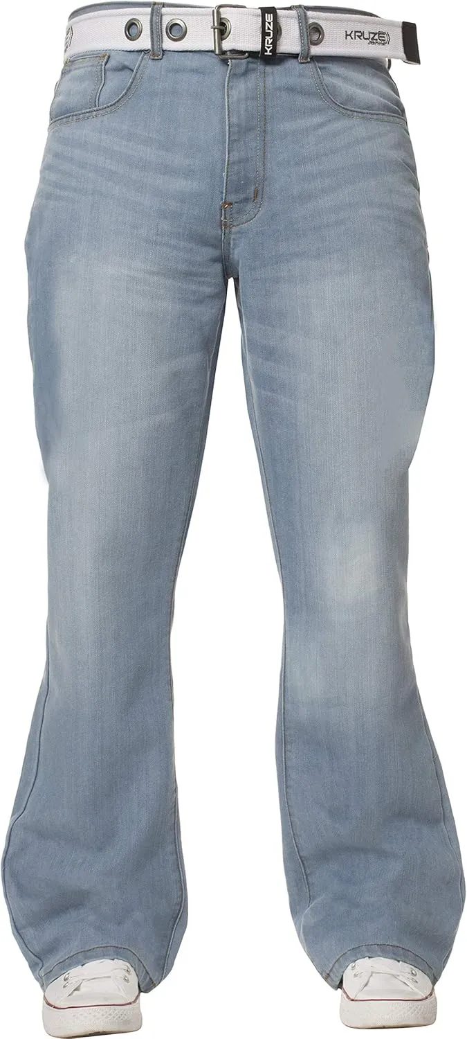 Kruze New Mens Bootcut Jeans Flare Wide Leg Denim Pants Big King All Waist Sizes