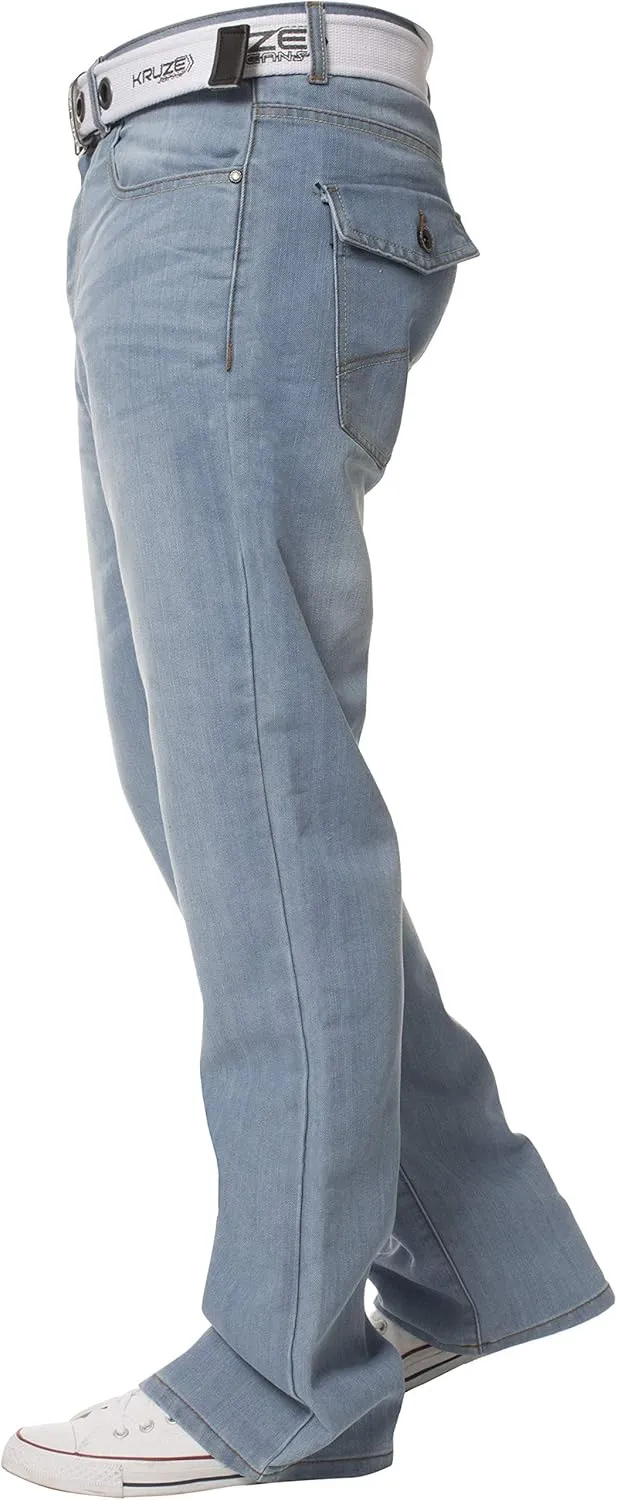 Kruze New Mens Bootcut Jeans Flare Wide Leg Denim Pants Big King All Waist Sizes