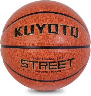 KUYOTQ Kids Youth Street Basketball Outdoor Size 5 Junior Basketball 27.5" Soft Leather Deep Channel Wear Resistant Gifts for Boys and Girls (Orange,Deflated)