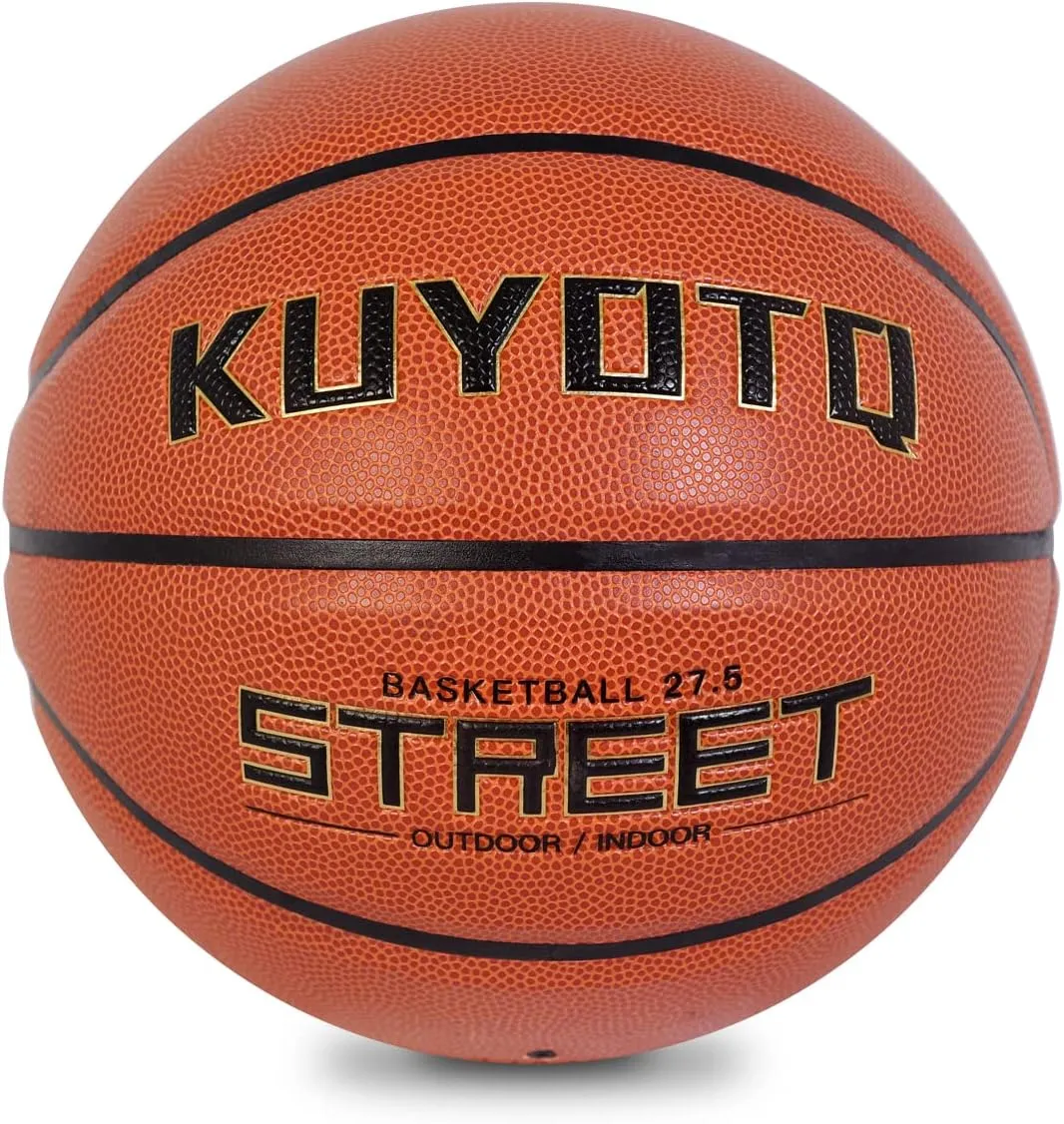 KUYOTQ Kids Youth Street Basketball Outdoor Size 5 Junior Basketball 27.5" Soft Leather Deep Channel Wear Resistant Gifts for Boys and Girls (Orange,Deflated)