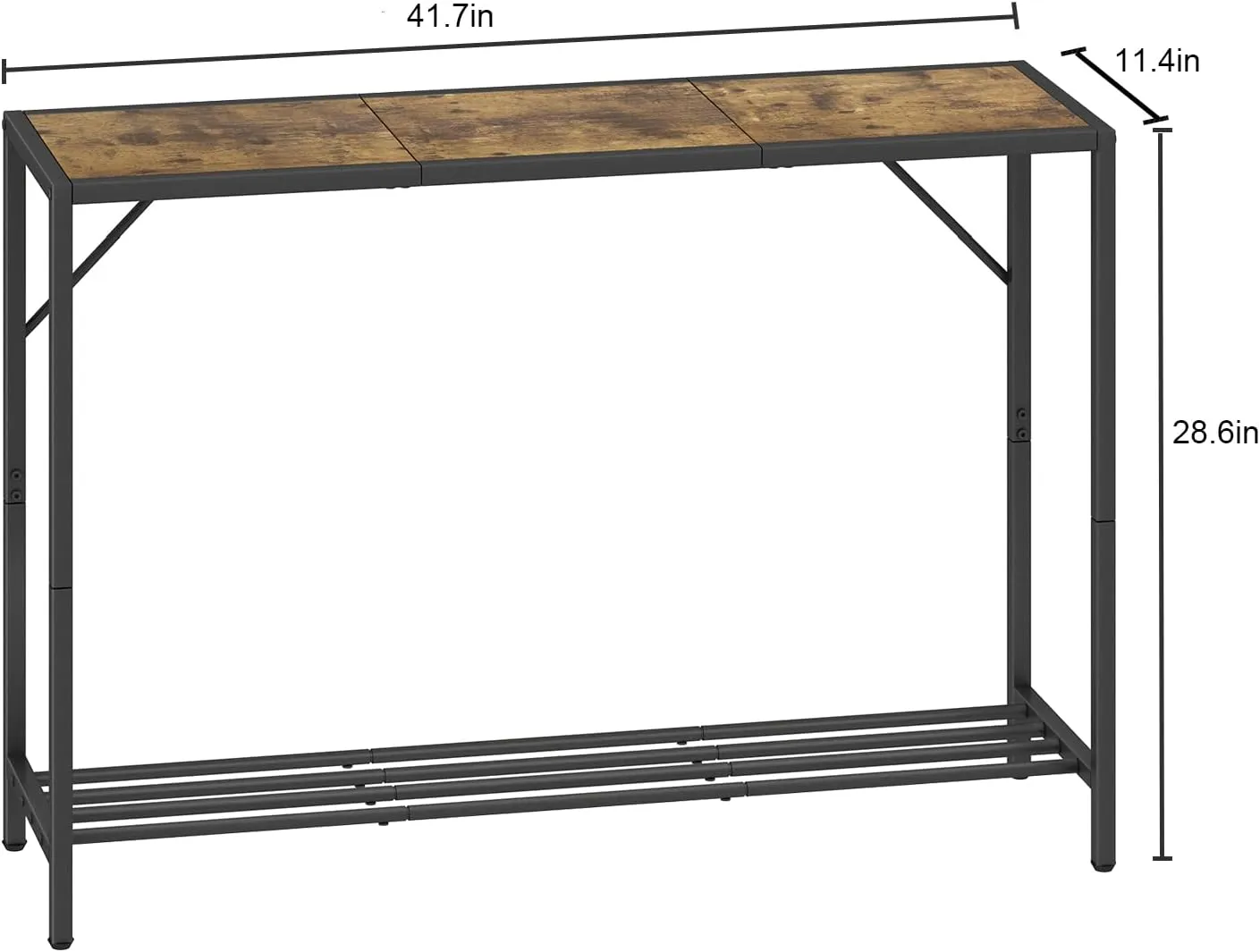 LAATOOREE Console Table, 41.7" Industrial Entryway Table with Shelf, Narrow Sofa Table for Hallway, Entrance Hall, Foyer, Corridor, Living Room - Wood Look Metal Frame - Rustic Brown
