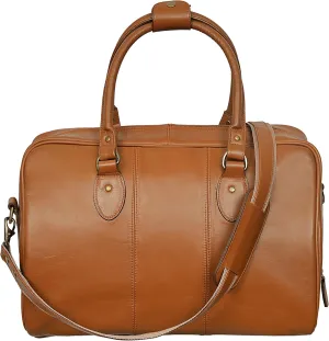 Ladies Tan Duffle Weekend Holdall Travel Hand Gym Real Genuine Leather Bag 9030