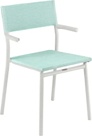 Lafuma ORON Outdoor Dining Armchair, Sand Frame - Mistral Blue, Set of 2