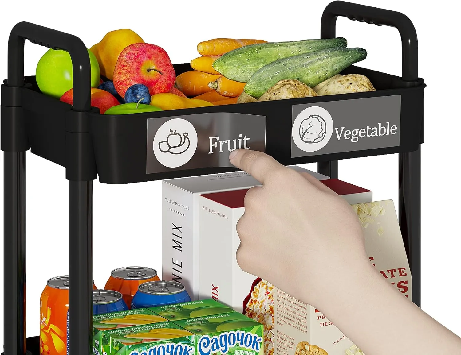 Laiensia 4-Tier Storage Cart,Multifunction Utility Rolling Cart Kitchen Storage Organizer,Mobile Shelving Unit Cart with Lockable Iron Wheels for Bathroom,Laundry,Room,with Classified Stickers,Black