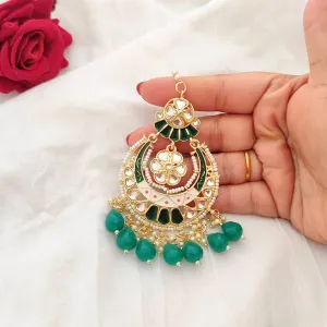 Lalso Beautiful Green Big Size Meenakari Kundan Maangtikka Hair Accessories wedding Jewelry
