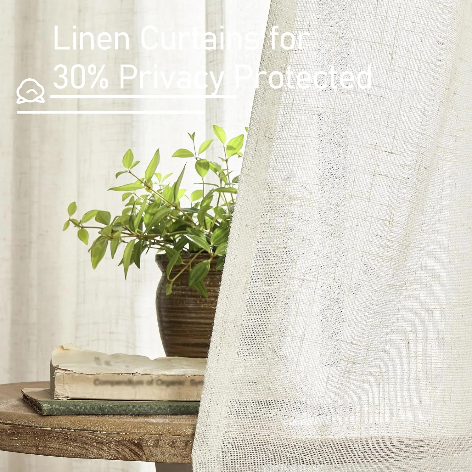 LAMIT Natural Ivory Semi Sheer Linen Curtains 84 inch Long, Cream White Light Filtering Living Room Panels Back Tab and Rod Pocket Neutral Drapes for Bedroom/Farmhouse, 2 Panels, 52 x 84 Inch