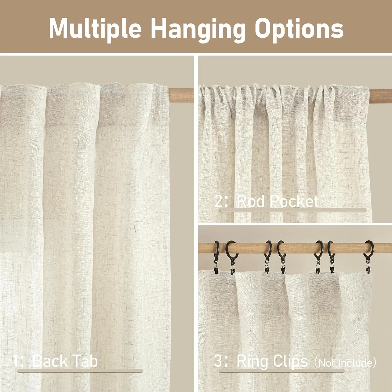 LAMIT Natural Ivory Semi Sheer Linen Curtains 84 inch Long, Cream White Light Filtering Living Room Panels Back Tab and Rod Pocket Neutral Drapes for Bedroom/Farmhouse, 2 Panels, 52 x 84 Inch