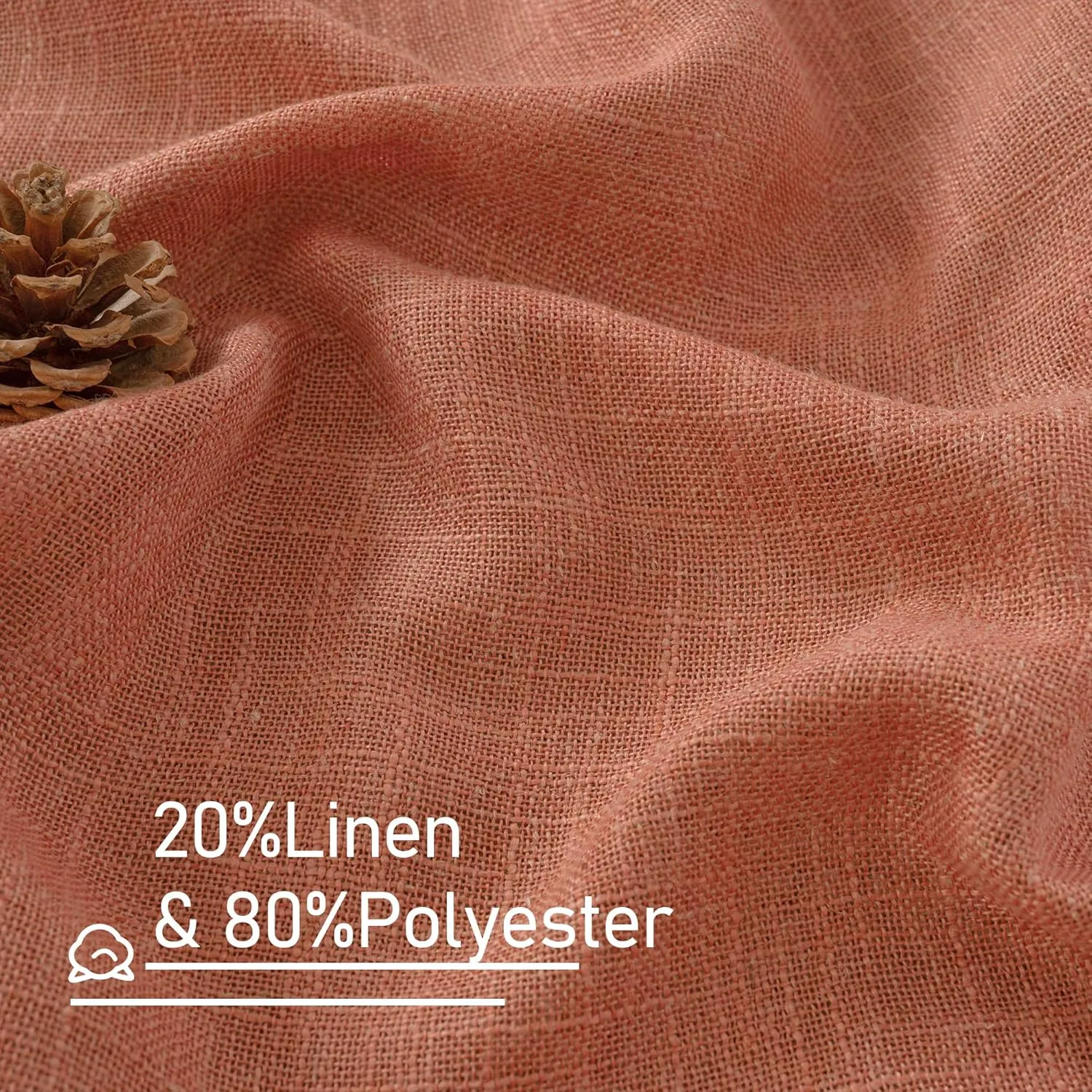 LAMIT Terracotta Linen Curtains 63 Inch for Bedroom, Light Filtering Neutral Semi Sheer Window Boho Curtains Back Tab and Rod Pocket Panels for Living Room, 2 Panels, 52 x 63 Inch