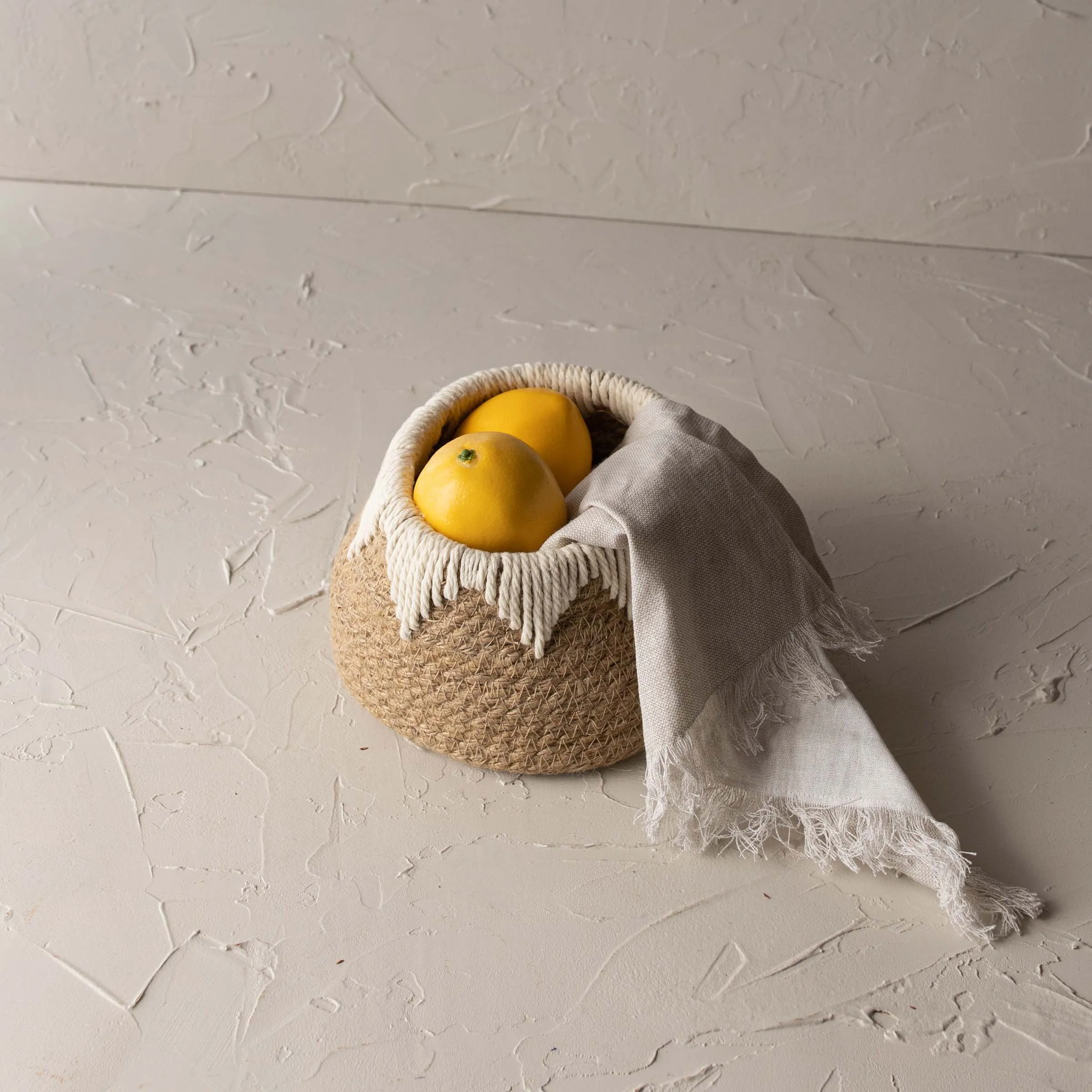 LANDON WOVEN TAPERED BASKET JUTE & WHITE COTTON ROPE (MIN 2)