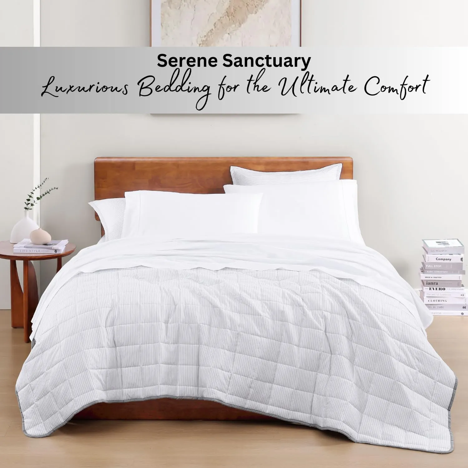 LANE LINEN Eco Friendly 100% Organic Cotton Queen Sheet Set, Soft & Comfy Fully Elasticized 15" Deep Pocket Bed Sheets, Low Pill Naturally Cooling Machine Wash Sábanas Queen- White Bed Sheets