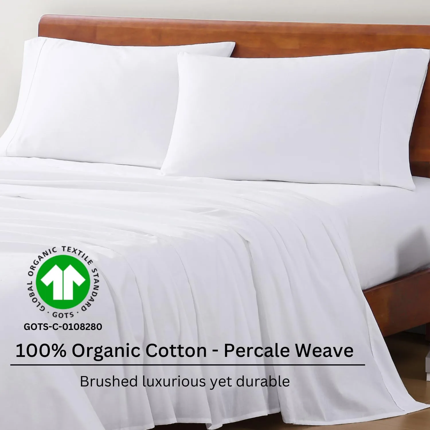 LANE LINEN Eco Friendly 100% Organic Cotton Queen Sheet Set, Soft & Comfy Fully Elasticized 15" Deep Pocket Bed Sheets, Low Pill Naturally Cooling Machine Wash Sábanas Queen- White Bed Sheets
