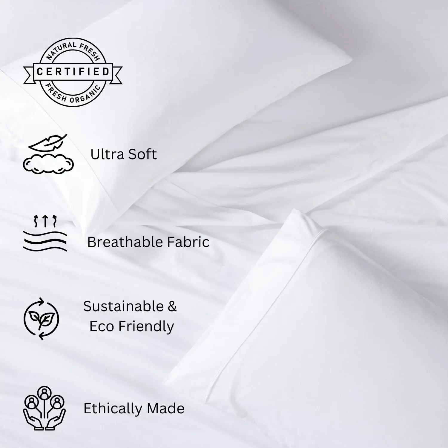 LANE LINEN Eco Friendly 100% Organic Cotton Queen Sheet Set, Soft & Comfy Fully Elasticized 15" Deep Pocket Bed Sheets, Low Pill Naturally Cooling Machine Wash Sábanas Queen- White Bed Sheets