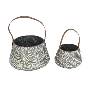 LANGFORD SET OF 2 RUSTIC GRAY STORAGE BASKETS FAUX LEATHER (MIN 2)