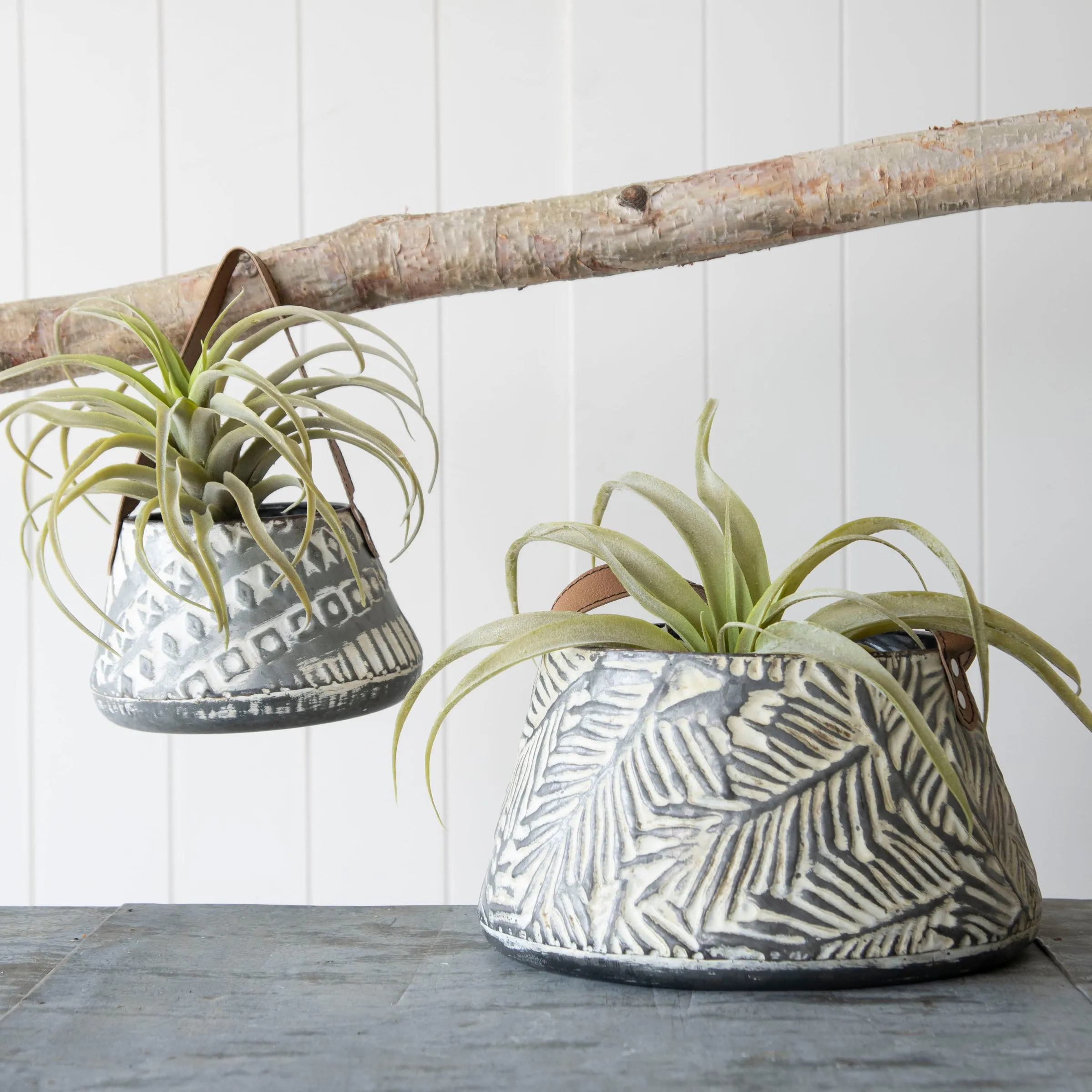LANGFORD SET OF 2 RUSTIC GRAY STORAGE BASKETS FAUX LEATHER (MIN 2)