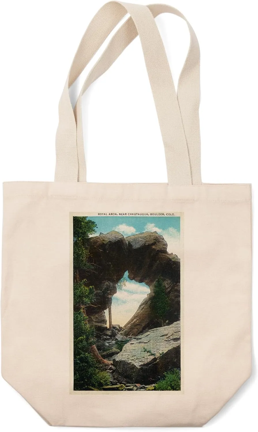 Lantern Press Boulder, Colorado, View of The Royal Arch Rock Formation Near Chautauqua (100% Cotton Canvas Reusable Tote Bag)