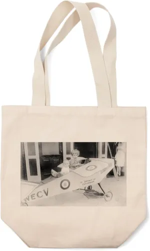 Lantern Press Children in a Child-Size Replica of Spirit of St. Louis Plane (100% Cotton Canvas Reusable Tote Bag)