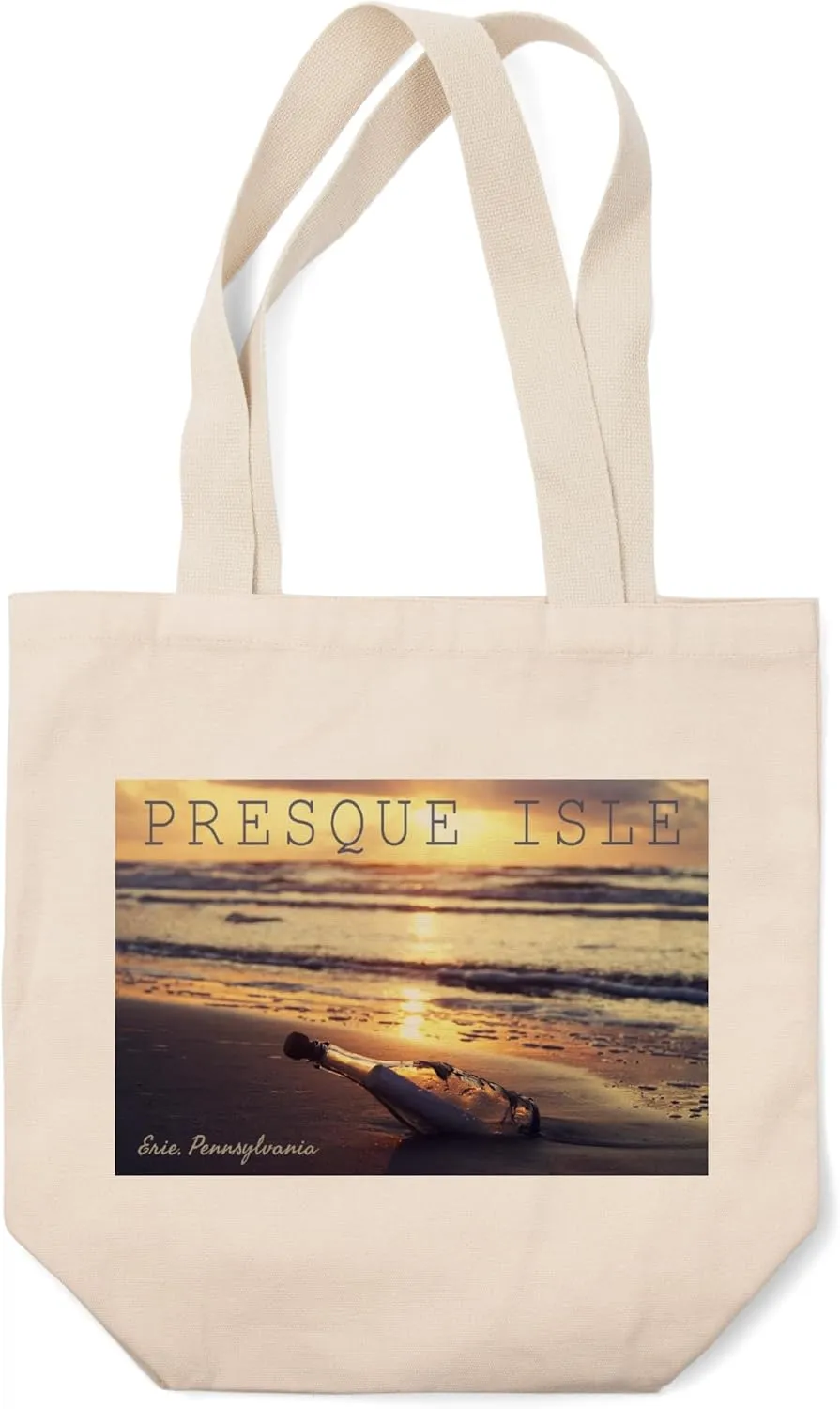 Lantern Press Erie, Pennsylvania, Presque Isle, Message in a Bottle, Photograph (100% Cotton Canvas Reusable Tote Bag)
