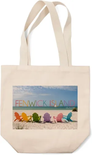 Lantern Press Fenwick Island, Delaware, Colorful Beach Chairs (100% Cotton Canvas Reusable Tote Bag)