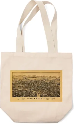 Lantern Press Glens Falls, New York, Panoramic Map (100% Cotton Canvas Reusable Tote Bag)