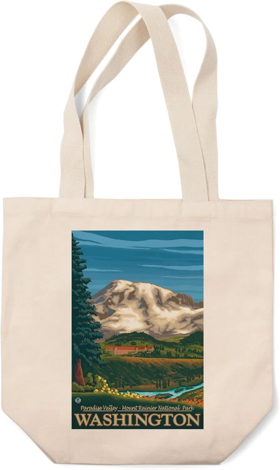 Lantern Press Mt Rainier, Washington, Paradise Inn (100% Cotton Canvas Reusable Tote Bag)