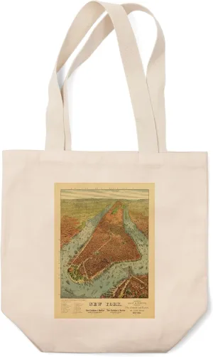 Lantern Press New York City, New York, (1879), Panoramic Map (100% Cotton Canvas Reusable Tote Bag)