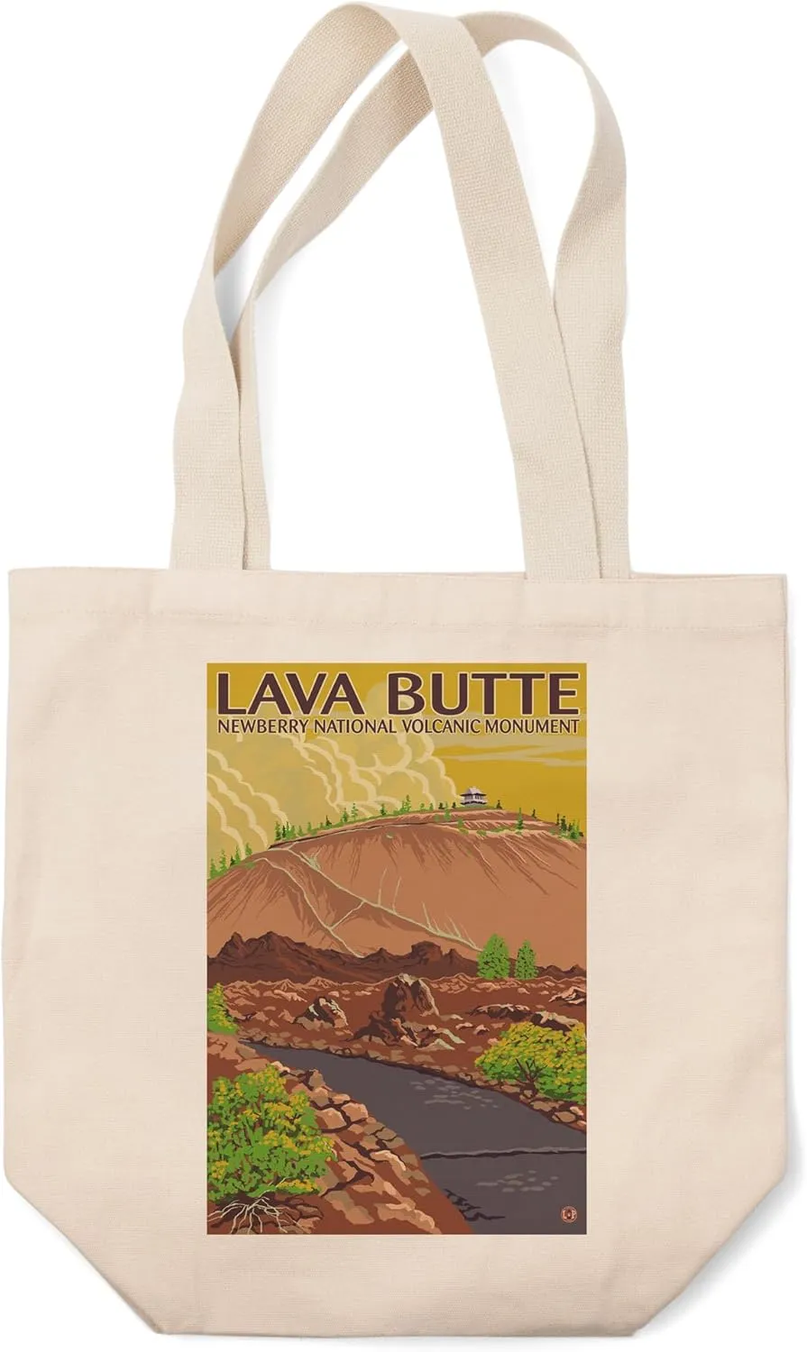 Lantern Press Newberry National Volcanic Monument, Oregon, Lava Butte (100% Cotton Canvas Reusable Tote Bag)