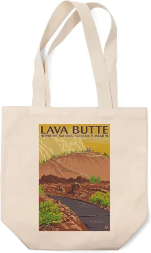 Lantern Press Newberry National Volcanic Monument, Oregon, Lava Butte (100% Cotton Canvas Reusable Tote Bag)