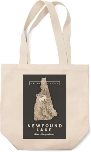 Lantern Press Newfound Lake, New Hampshire, Granite State Cutout (100% Cotton Canvas Reusable Tote Bag)