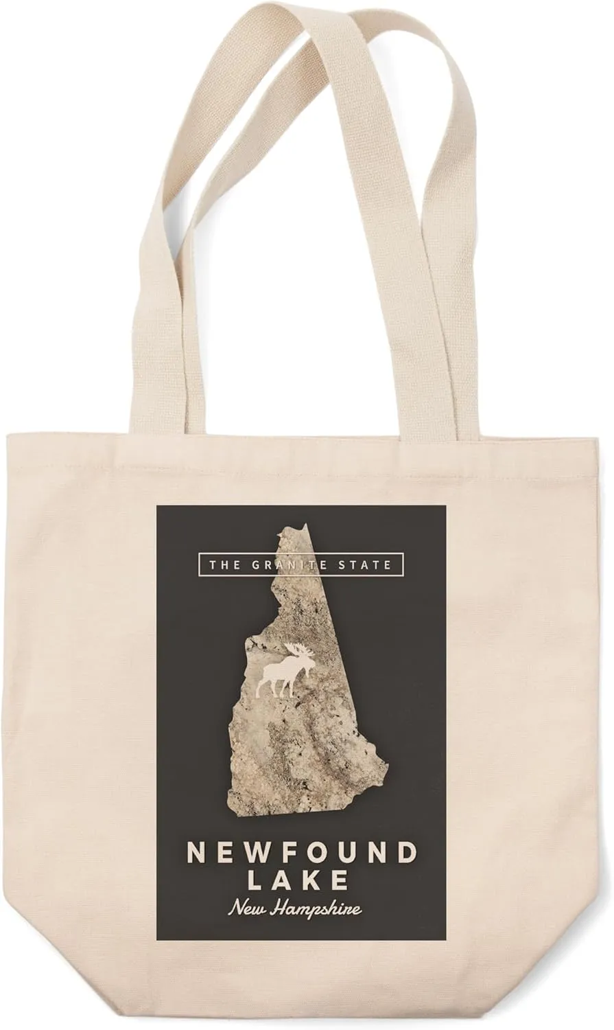 Lantern Press Newfound Lake, New Hampshire, Granite State Cutout (100% Cotton Canvas Reusable Tote Bag)