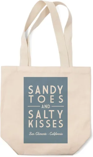 Lantern Press San Clemente, California, Sandy Toes and Salty Kisses, Simply Said (100% Cotton Canvas Reusable Tote Bag)