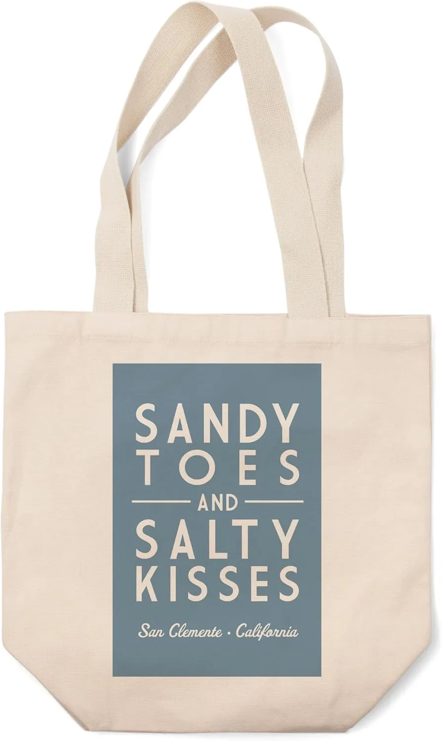 Lantern Press San Clemente, California, Sandy Toes and Salty Kisses, Simply Said (100% Cotton Canvas Reusable Tote Bag)