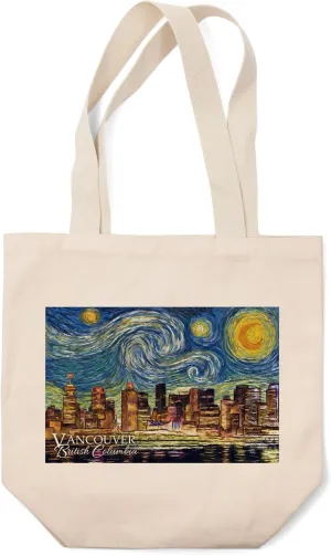 Lantern Press Vancouver, British Columbia, Canada, Starry Night (100% Cotton Canvas Reusable Tote Bag)