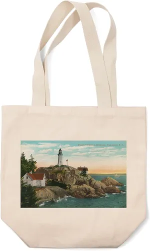 Lantern Press Vancouver, British Columbia, View of Point Atkinson Lighthouse (100% Cotton Canvas Reusable Tote Bag)
