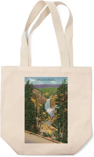 Lantern Press Yellowstone National Park, Wyoming, Artist Point View of Lower Falls (100% Cotton Canvas Reusable Tote Bag)
