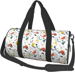 Large Duffle Bag for Travel - Geometric Retro Gym Bag for Women Men, Foldable Travel Bags for Women Men with Zippered Multiple Pockets