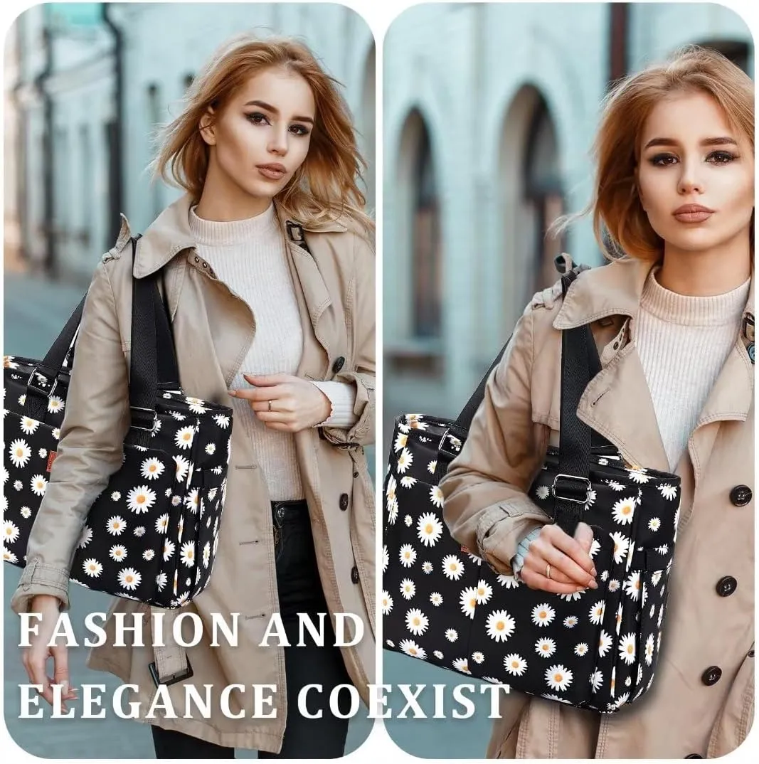 Large Floral Insulated Handbag for Women Work, 12L Leakproof Lunch Cooler Tote with Storage Pocket, Reusable for Picnic Hiking