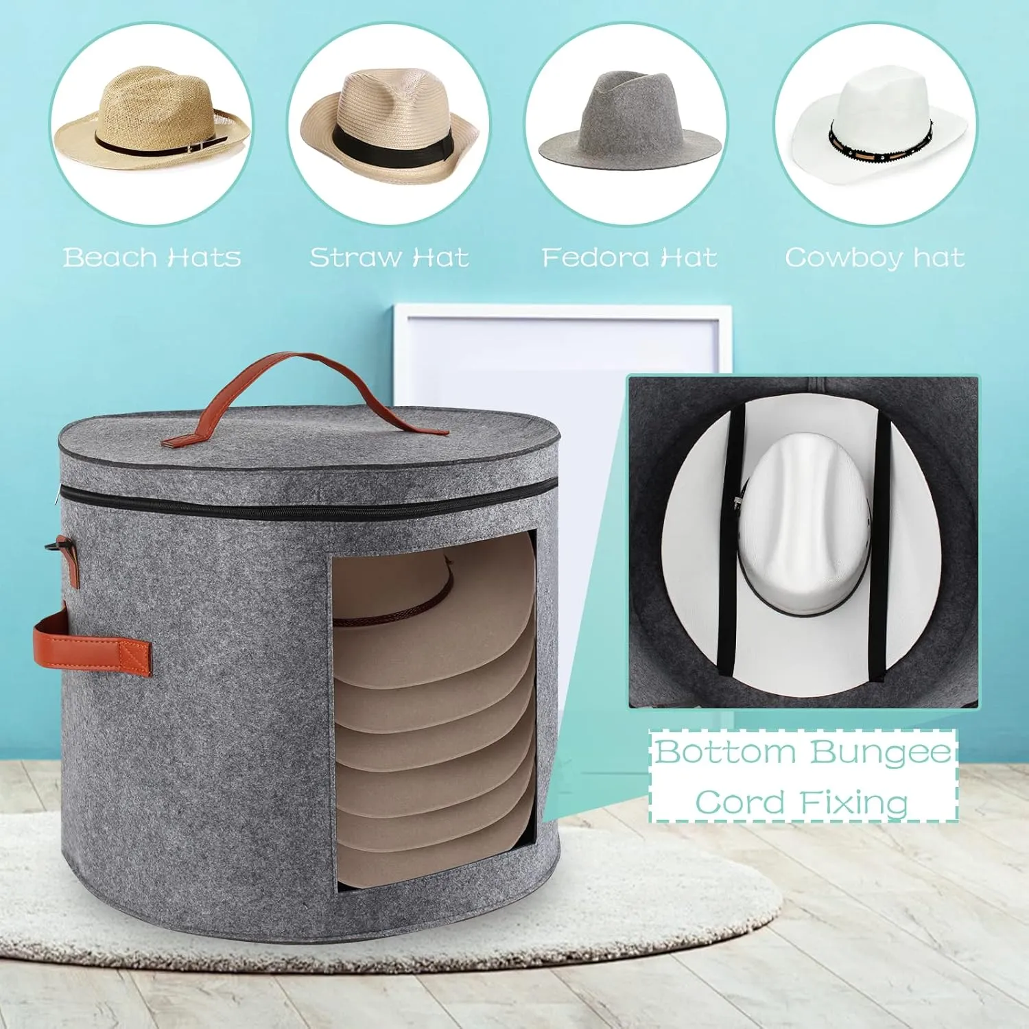 Large Hat Box,Hat Storage Box for Women Men Storage,Stuffed Animal Toy Storage,Travel Cap Boxes with Dustproof Lid (03-Grey)