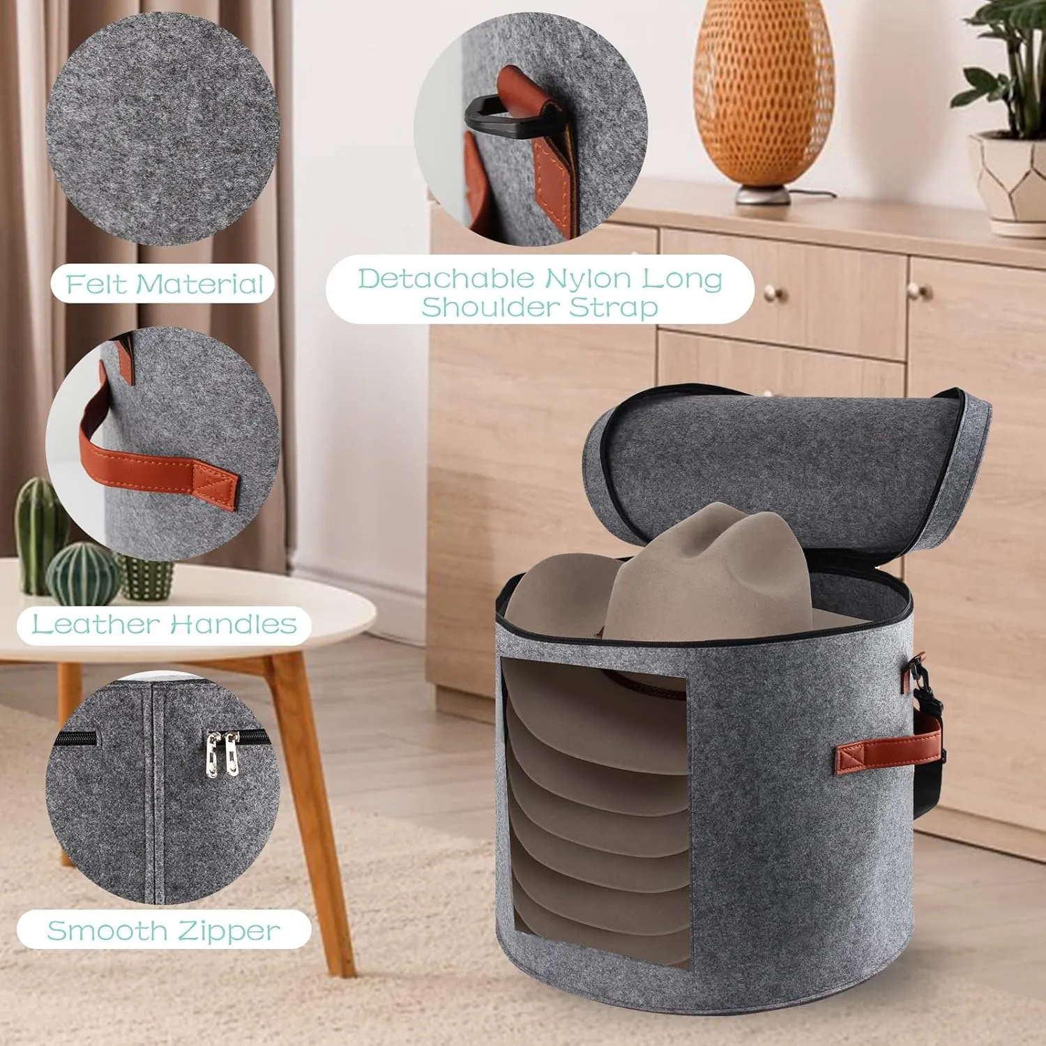 Large Hat Box,Hat Storage Box for Women Men Storage,Stuffed Animal Toy Storage,Travel Cap Boxes with Dustproof Lid (03-Grey)