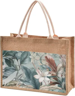 Large Jute Beach Bag Cotton Filled Handle Top Zipper Closure Burlap Tote Handbag 4 Size Pattern 1