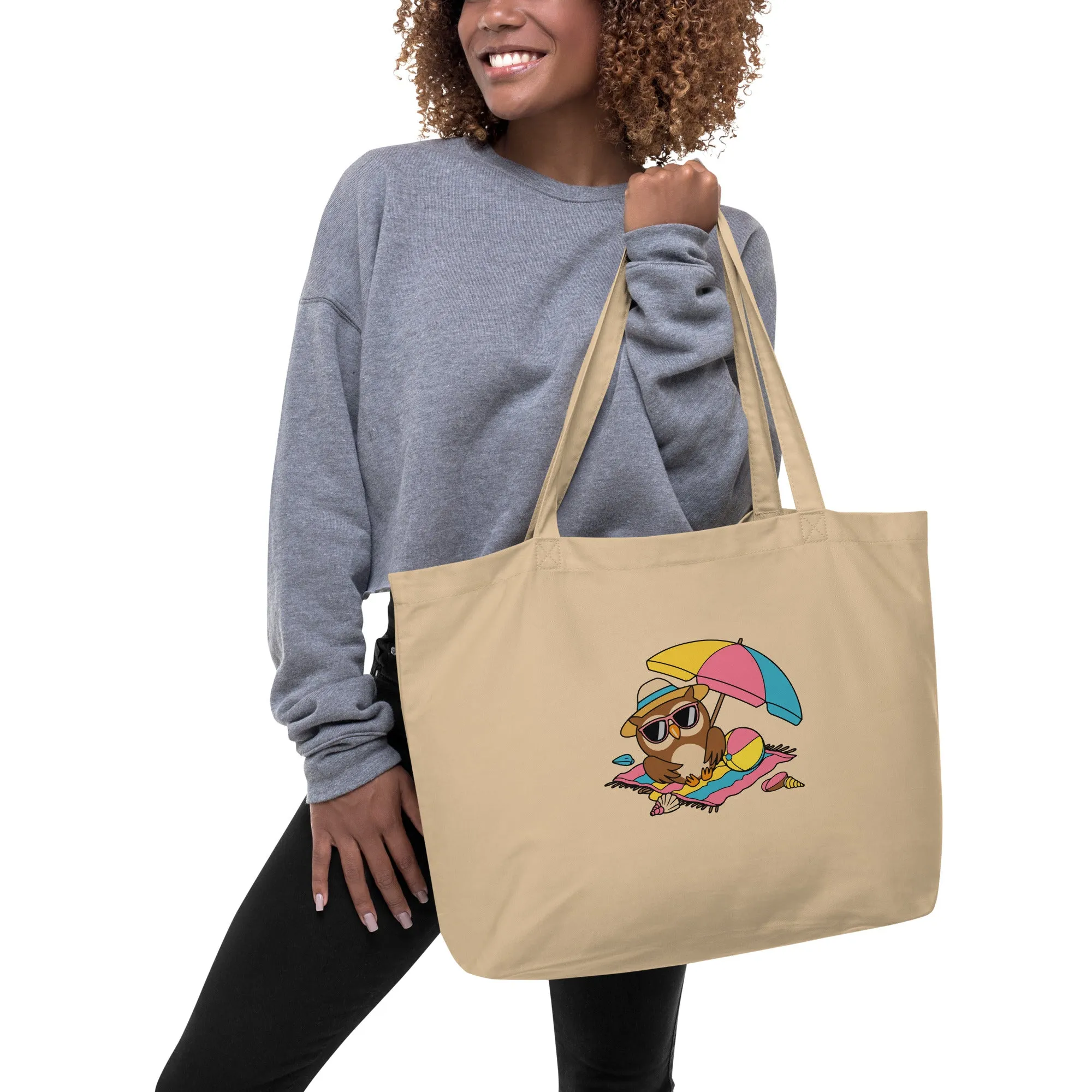 Large Organic Tote Bag - Owl Themed Eco-Friendly, Reusable, Stylish Shopping Bag